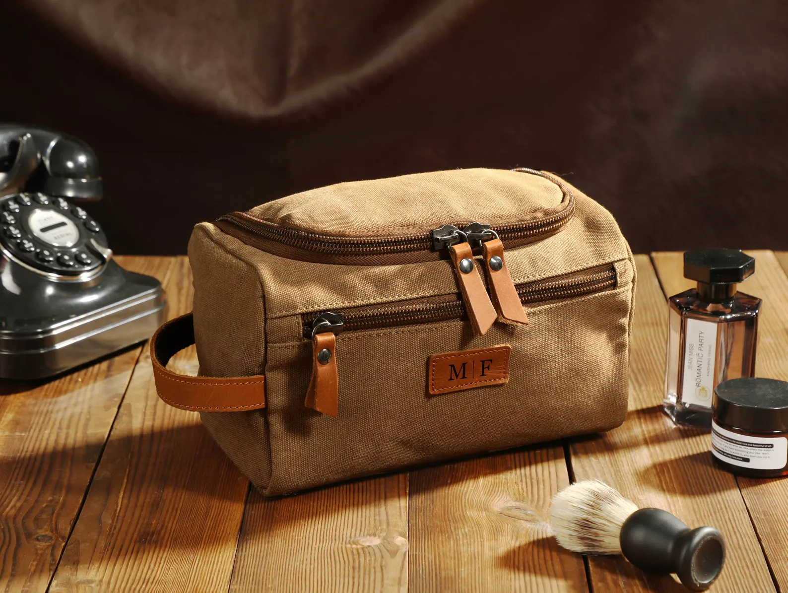 Men's Travel Toiletry Bag, Groomsman Gift, Canvas Toiletry Bag, Anniversary Gift for Men, Christmas Gift for Dad